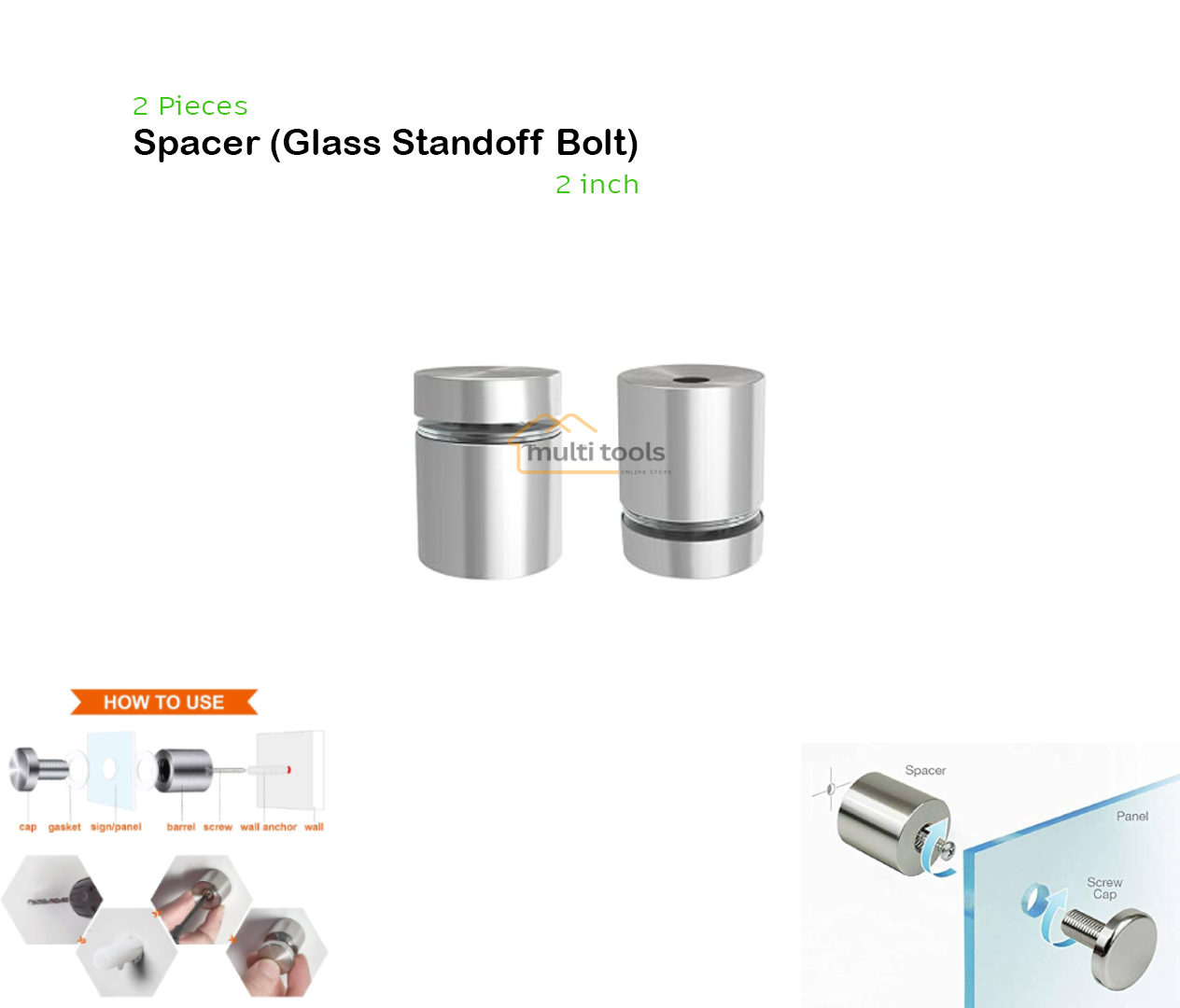 2 Pecs Spacer 2-Inch (Glass Standoff Bolt) 